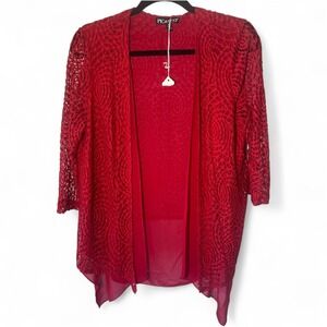 Piccadilly Red Lace Overlay Sheer Crochet Chiffon Cardigan Sweater Women's Small
